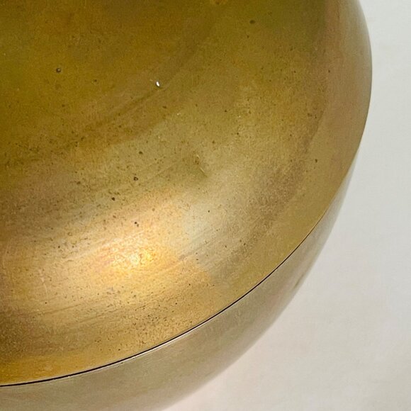 Vintage Brass Apple Container Trinket Box Candy Dish Leaf Handle Lid India 6"x5" - Picture 8 of 11